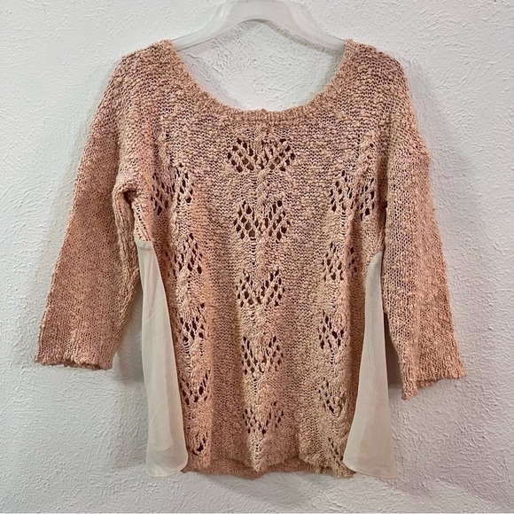 Anthropologie Sweaters - Knitted & Knotted pink white chiffon sweater